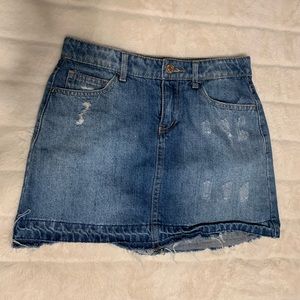 denim blue distressed jean skirt